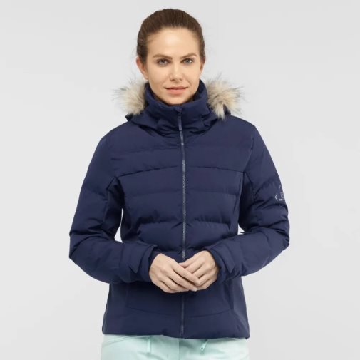 Navy Salomon Stormcozy Insulated Hoodie Women's Ski Jackets | PH 32810P